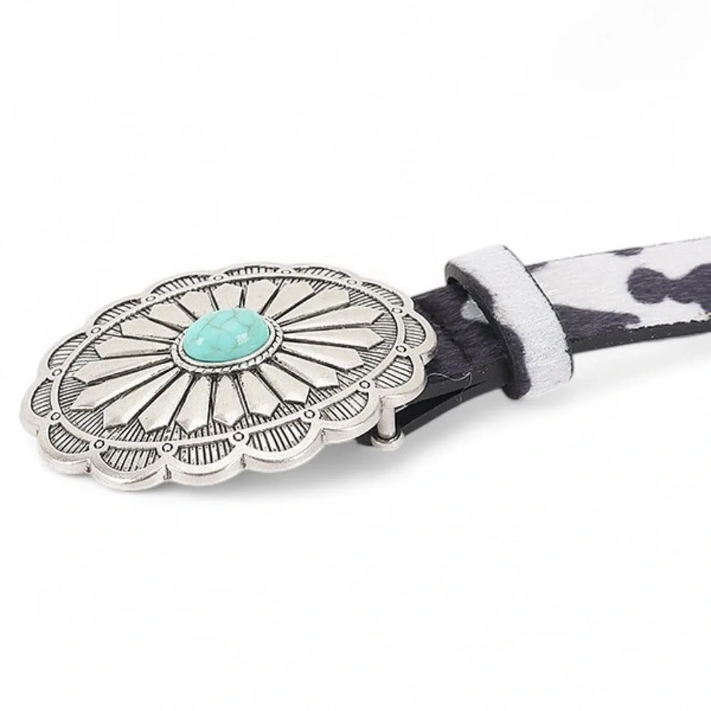 Vegan Leather Animal Print Western Concho Statement Belts with Turquoise Accents
